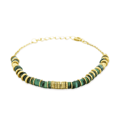 Bracelet perles doré Or jaune 18k assemblé d'Émeraude - Maison Di Giorgio