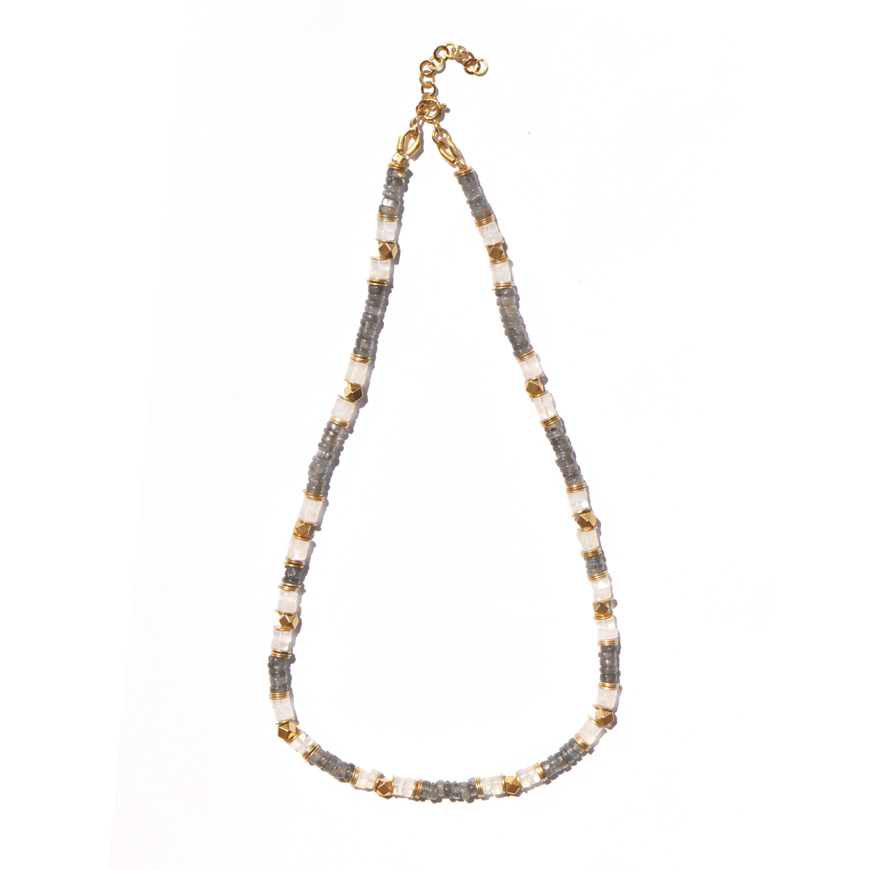 Collier perles doré Or jaune 18k assemblé de labradorite et pierre de lune - Maison Di Giorgio