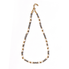 Collier perles doré Or jaune 18k assemblé de labradorite et pierre de lune - Maison Di Giorgio