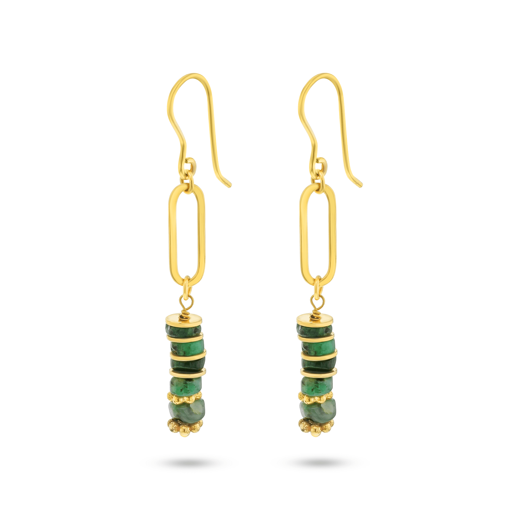 Boucles d'oreilles dorées Or jaune 18k assemblées d'Émeraude - Maison Di Giorgio