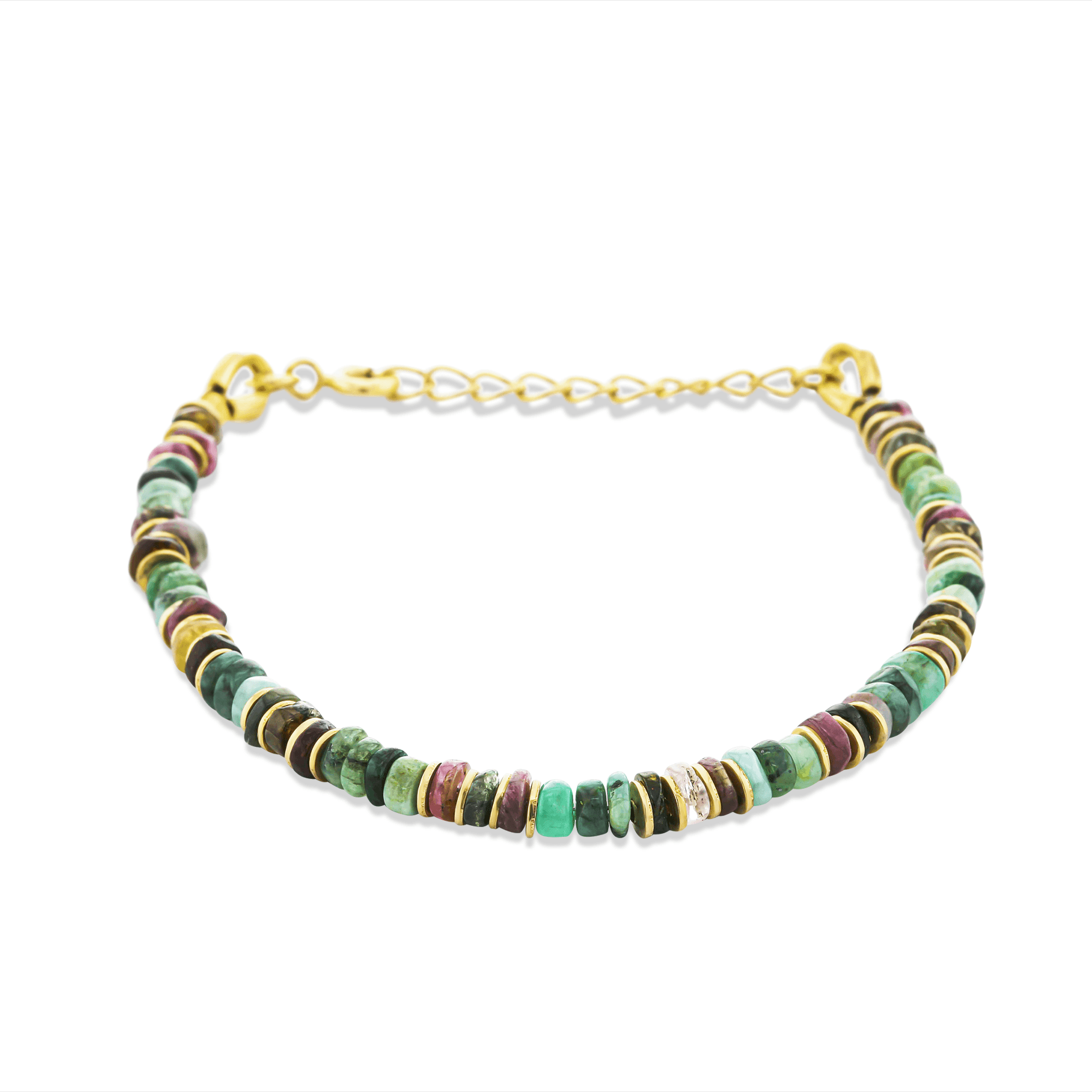 Bracelet perles doré Or jaune 18k assemblé d'émeraude et tourmaline - Maison Di Giorgio