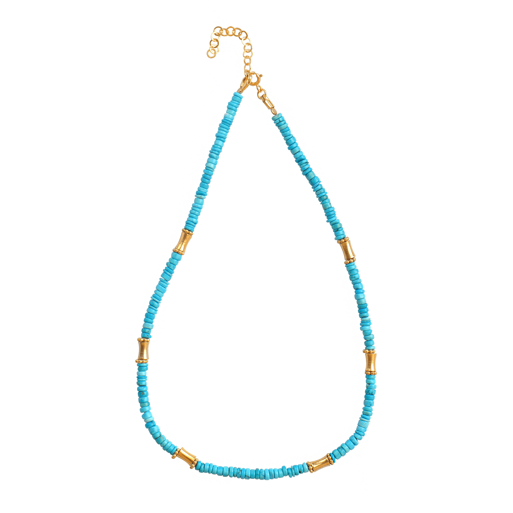 Collier perles doré Or jaune 18k assemblé de turquoise - Maison Di Giorgio