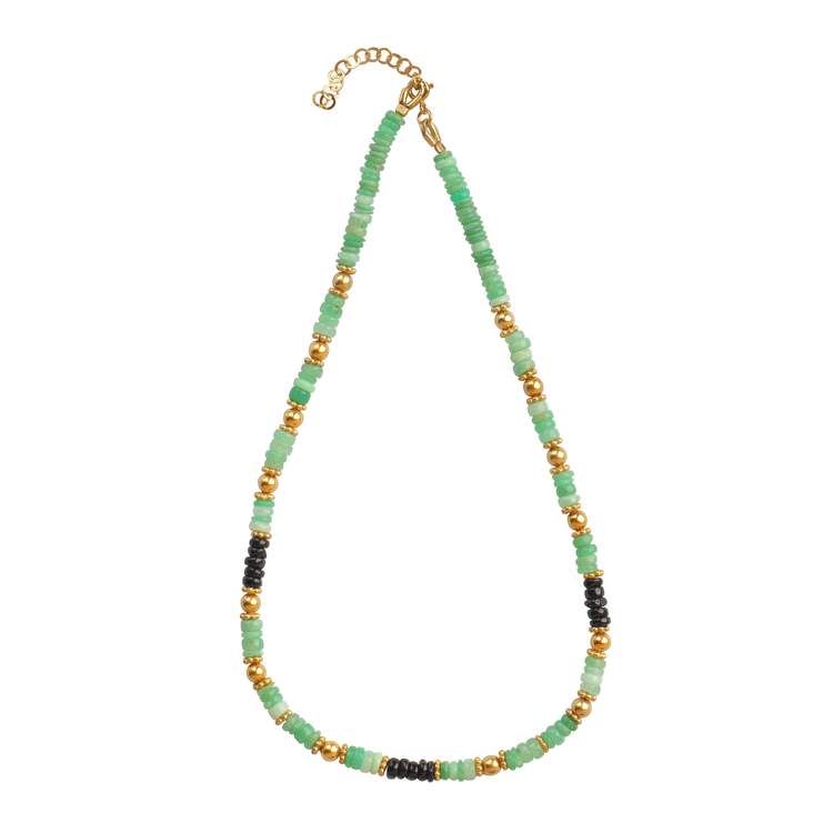 Collier perles doré Or jaune 18k, Chrysoprase, Spinelle noire - Maison Di Giorgio