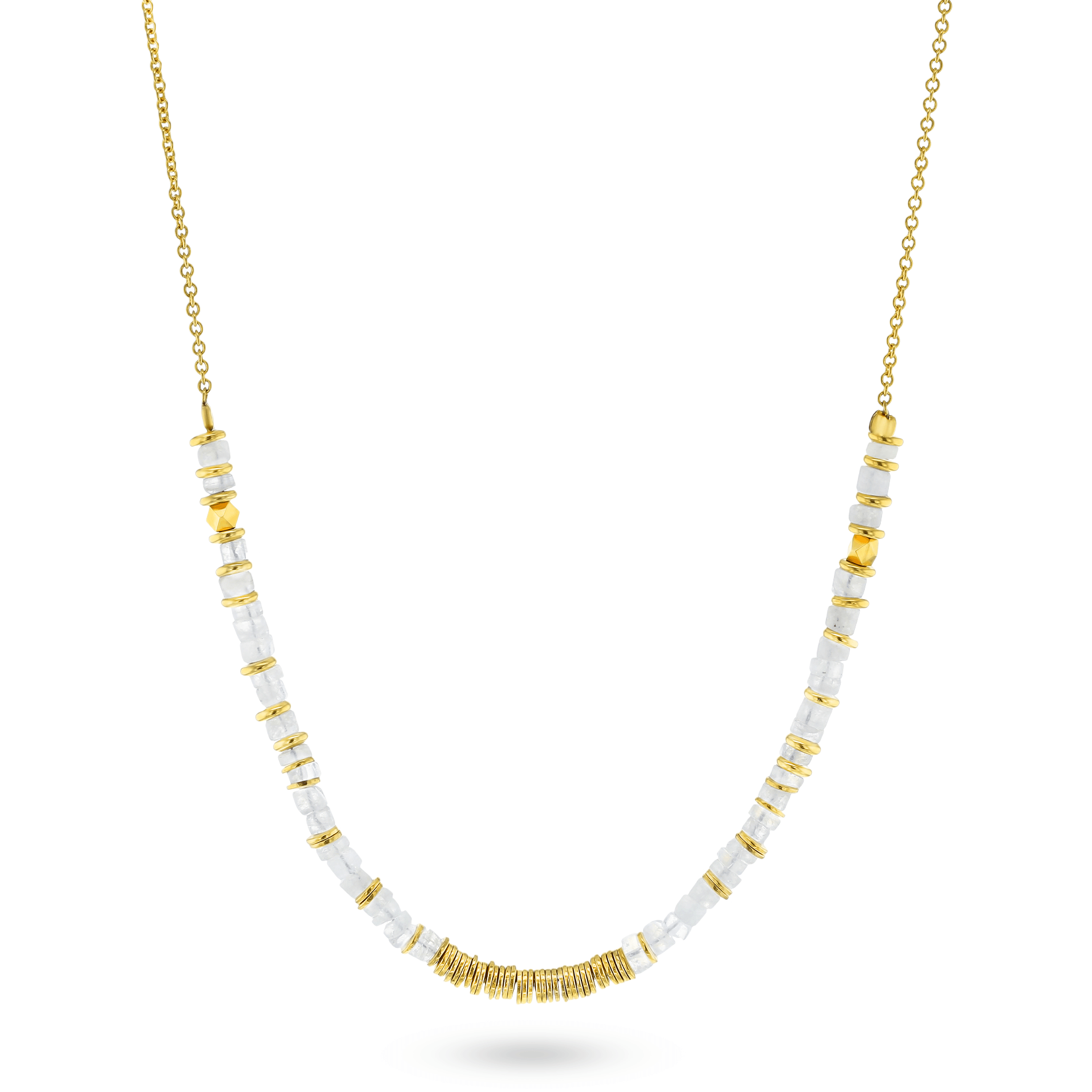 Collier perles doré Or jaune 18k assemblé de pierre de lune - Maison Di Giorgio