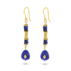 Boucles d'oreilles dorées Or jaune 18k assemblées de Lapis - lazuli et Oxyde de zirconium - Maison Di Giorgio
