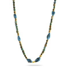 Collier perles doré Or jaune 18k assemblé de turquoise et hématite - Maison Di Giorgio