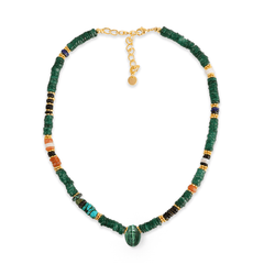 Collier perles doré Or jaune 18k, Aventurine, Onyx, Turquoise et Malachite - Maison Di Giorgio