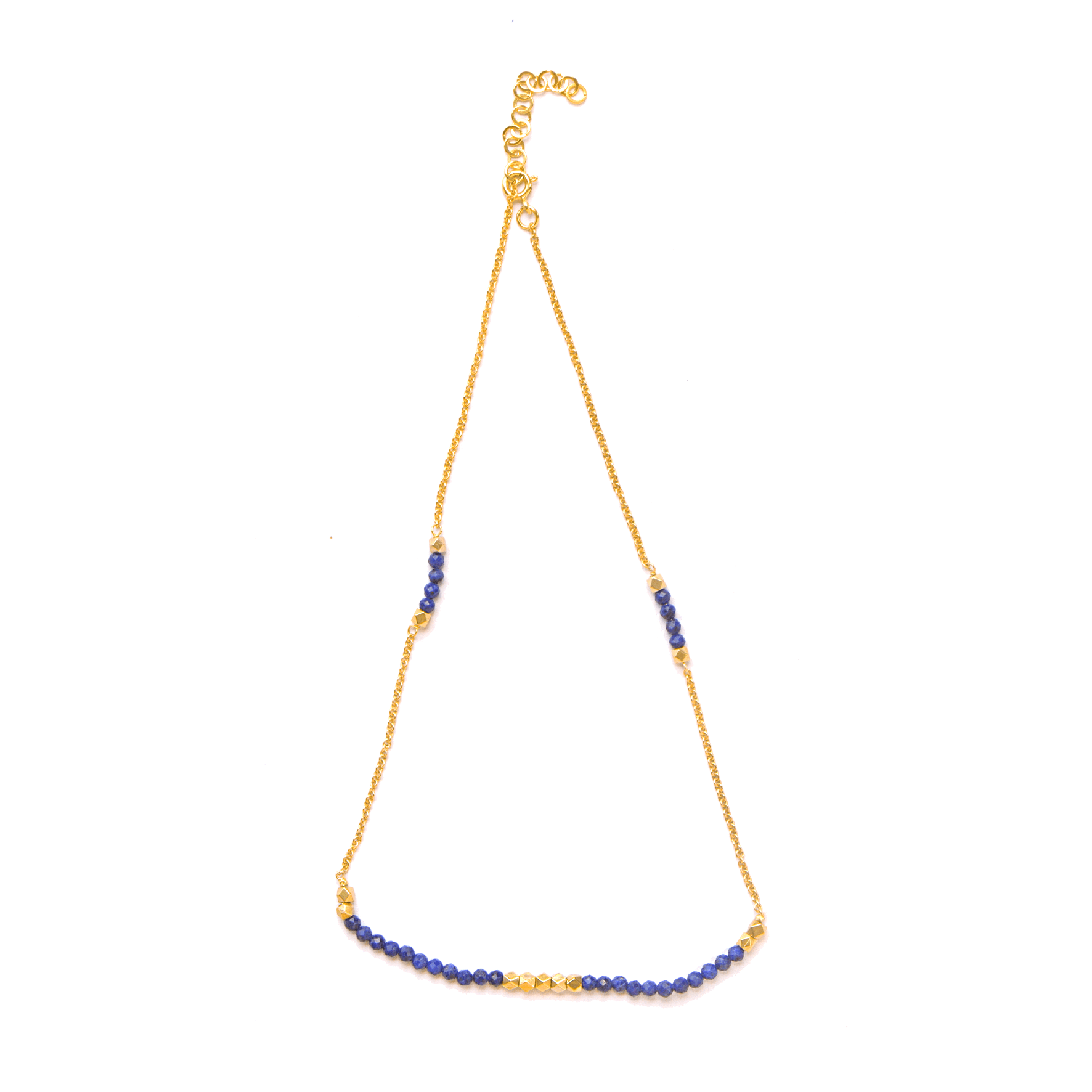 Collier perles doré Or jaune 18k assemblé de lapis - lazuli - Maison Di Giorgio