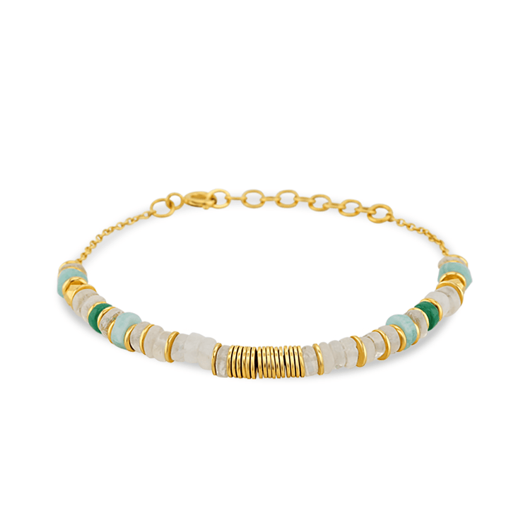 Bracelet doré Or jaune 18k, Pierre de lune, Amazonite, Onyx vert - Maison Di Giorgio