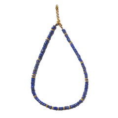 Collier perles doré Or jaune 18k assemblé de lapis - lazuli - Maison Di Giorgio