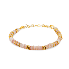 Bracelet perles doré Or jaune 18k assemblé d'Opale rose - Maison Di Giorgio
