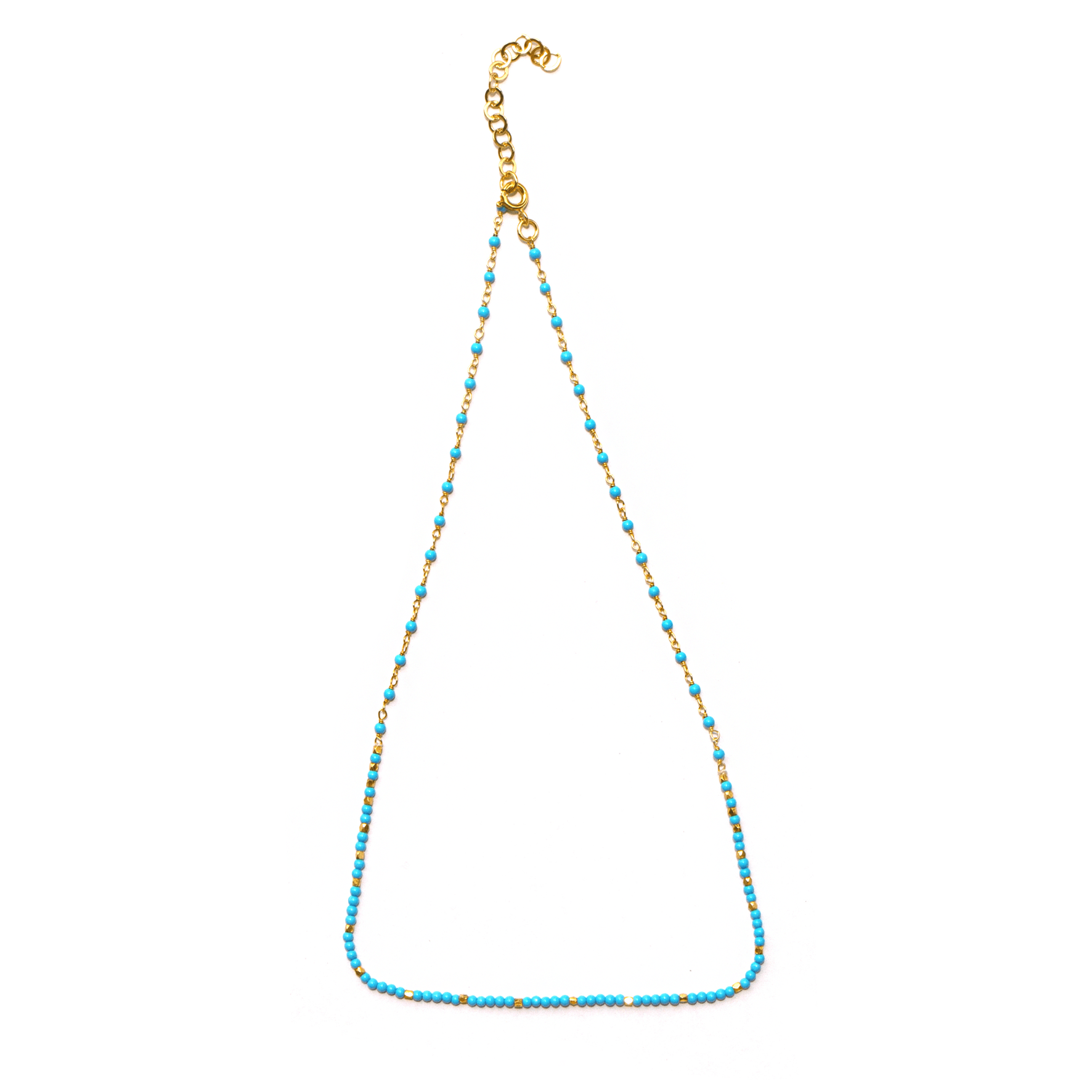Collier perles doré Or jaune 18k assemblé de turquoise - Maison Di Giorgio