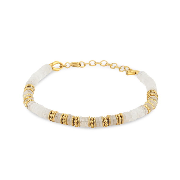 Bracelet perles doré Or jaune 18k assemblé de Pierre de lune - Maison Di Giorgio
