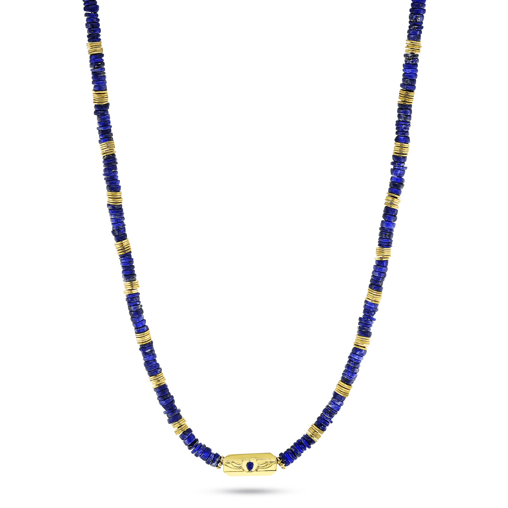 Collier perles doré Or jaune 18k assemblé de lapis - lazuli - Maison Di Giorgio