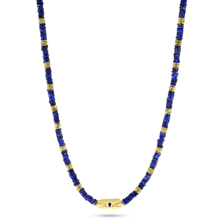 Collier perles doré Or jaune 18k assemblé de lapis - lazuli - Maison Di Giorgio