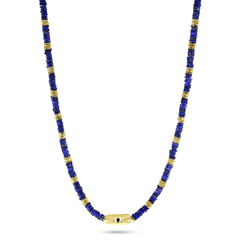 Collier perles doré Or jaune 18k assemblé de lapis - lazuli - Maison Di Giorgio