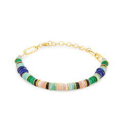 Bracelet perles doré Or jaune 18k assemblé d'onyx vert, amazonite et lapis - lazuli - Maison Di Giorgio