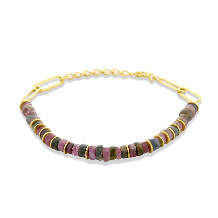 Bracelet perles doré Or jaune 18k assemblé de tourmaline - Maison Di Giorgio