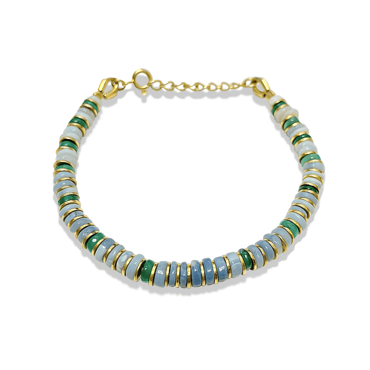 Bracelet doré Or jaune 18k, Opale bleue, Onyx vert - Maison Di Giorgio