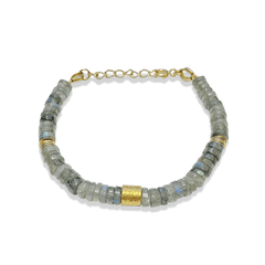 Bracelet perles doré Or jaune 18k assemblé de Labradorite - Maison Di Giorgio