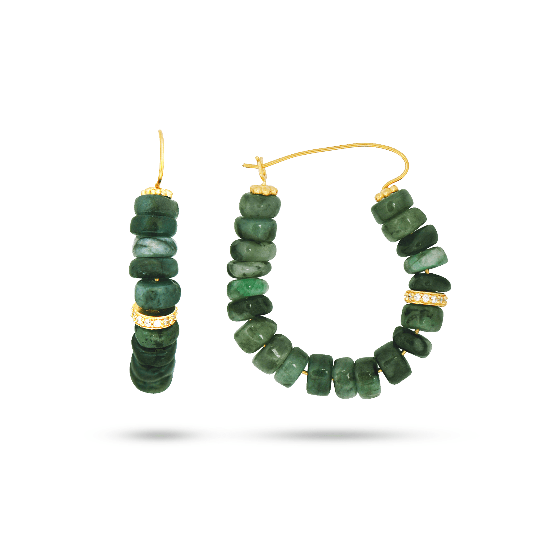 Boucles d'oreilles dorées Or jaune 18k assemblées d'émeraude et oxyde de zirconium - Maison Di Giorgio