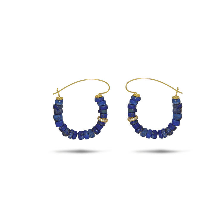 Boucles d'oreilles dorées Or jaune 18k, Lapis-lazuli, Oxyde de zirconium - Maison Di Giorgio