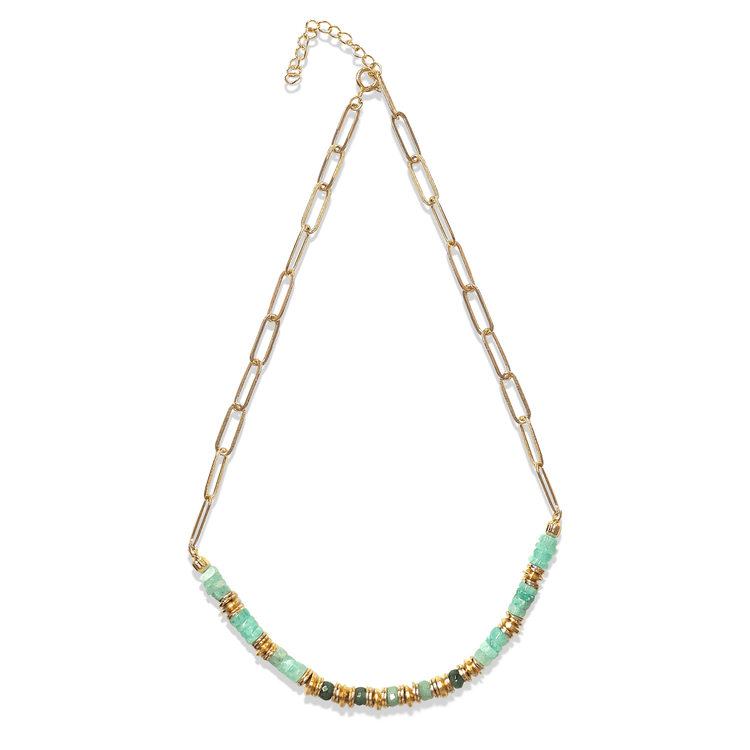 Collier perles doré Or jaune 18k, Amazonite, Émeraude - Maison Di Giorgio