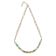 Collier perles doré Or jaune 18k, Amazonite, Émeraude - Maison Di Giorgio