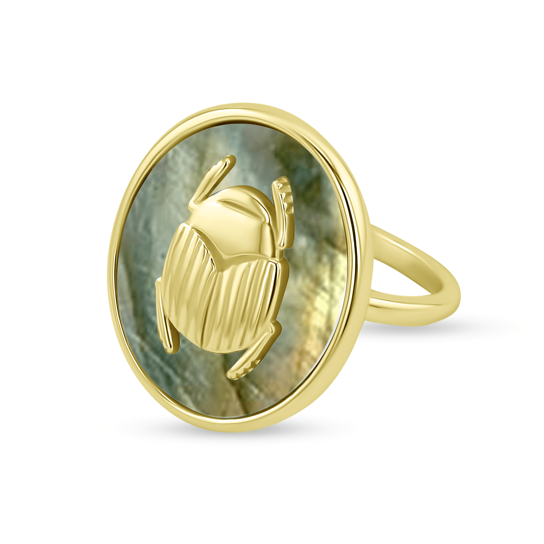 Bague dorée Or jaune 18k assemblée de Labradorite - Maison Di Giorgio