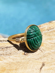 Bague dorée Or jaune 18k assemblée de Malachite - Maison Di Giorgio