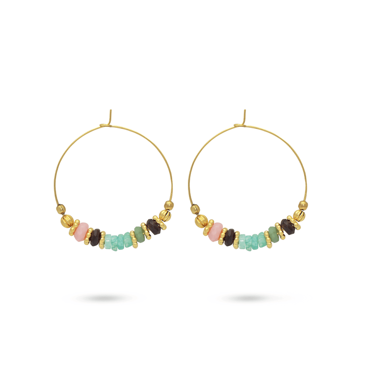 Boucles d'oreilles dorées Or jaune 18k, Amazonite, Opale rose, Grenat, Émeraude - Maison Di Giorgio