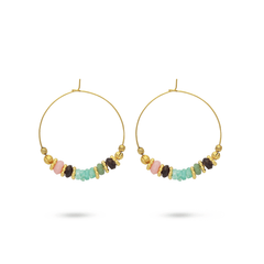 Boucles d'oreilles dorées Or jaune 18k, Amazonite, Opale rose, Grenat, Émeraude - Maison Di Giorgio