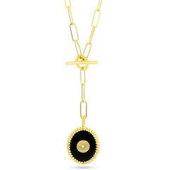 Collier doré Or jaune 18k assemblé d'onyx noir et perle - Maison Di Giorgio