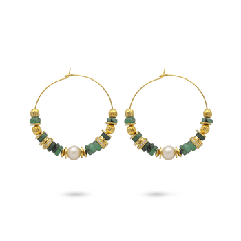 Boucles d'oreilles dorées Or jaune 18k assemblées d'Émeraude et Perle - Maison Di Giorgio