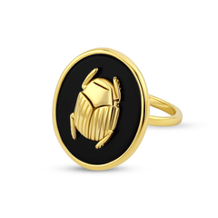 Bague dorée Or jaune 18k, Onyx noir - Maison Di Giorgio