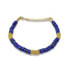 Bracelet perles doré Or jaune 18k assemblé de lapis - lazuli - Maison Di Giorgio