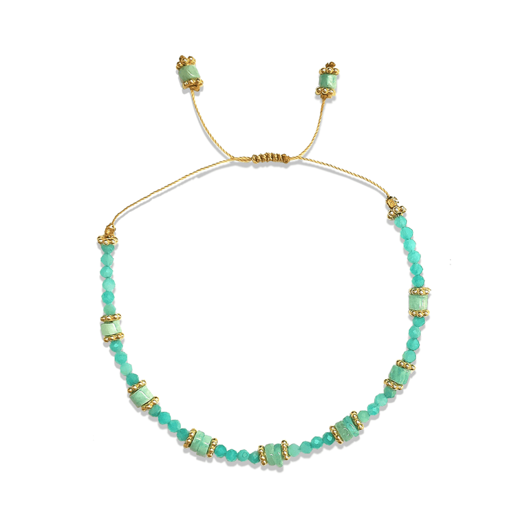 Bracelet perles doré Or jaune 18k assemblé de lapis - lazuli - Maison Di Giorgio