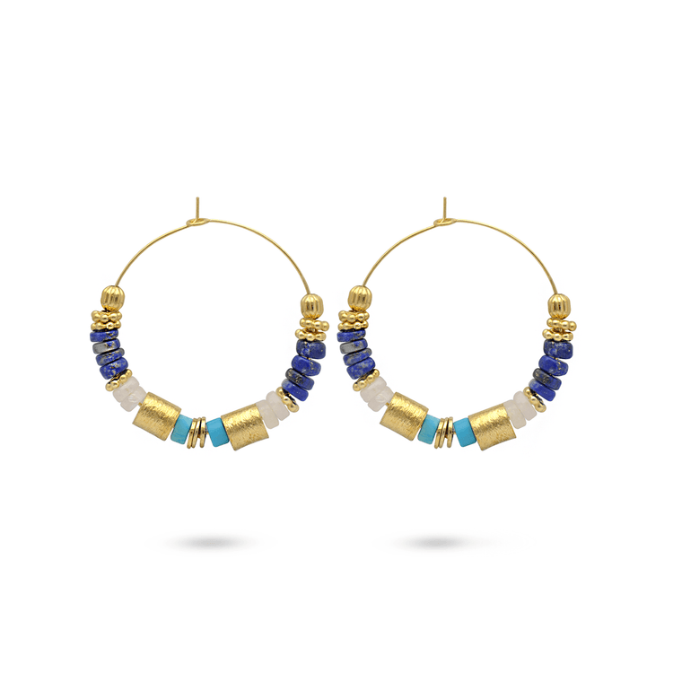 Boucles d'oreilles dorée Or jaune 18k, Lapis-lazuli, Pierre de lune, Turquoise - Maison Di Giorgio