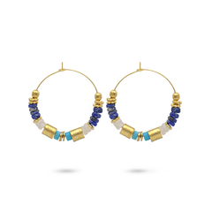 Boucles d'oreilles dorée Or jaune 18k, Lapis-lazuli, Pierre de lune, Turquoise - Maison Di Giorgio