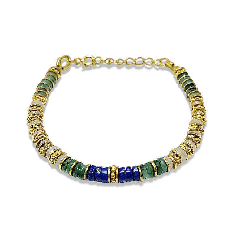 Bracelet doré Or jaune 18k, Émeraude, Pierre de lune, Lapis-lazuli - Maison Di Giorgio