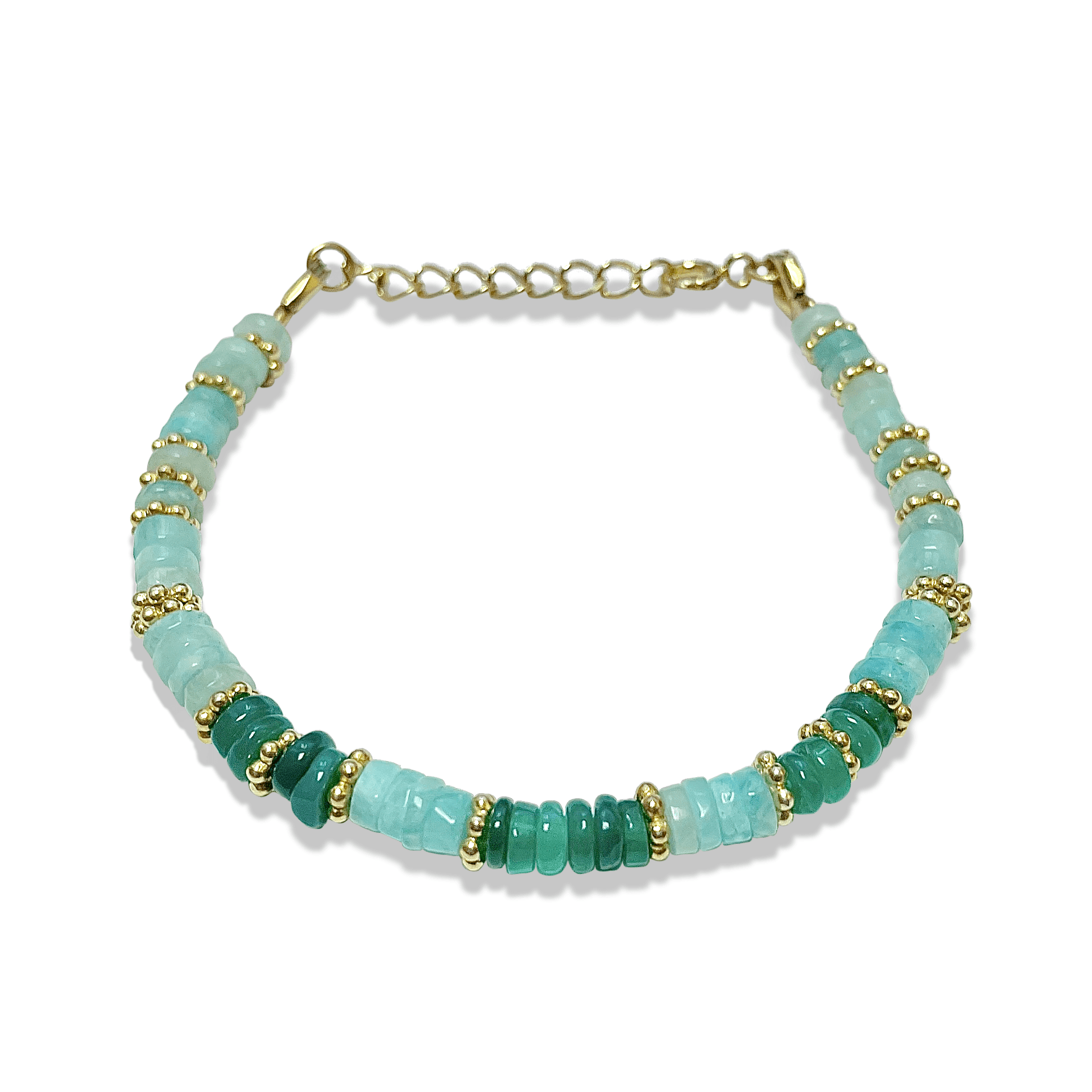 Bracelet perles doré Or jaune 18k assemblé d'onyx vert et amazonite - Maison Di Giorgio