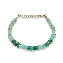 Bracelet perles doré Or jaune 18k assemblé d'onyx vert et amazonite - Maison Di Giorgio