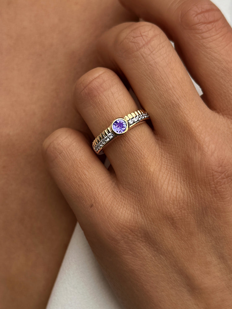 Bague en Argent 925 doré Or jaune 18k assemblée de Tanzanite et Oxyde de zirconium - Maison Di Giorgio