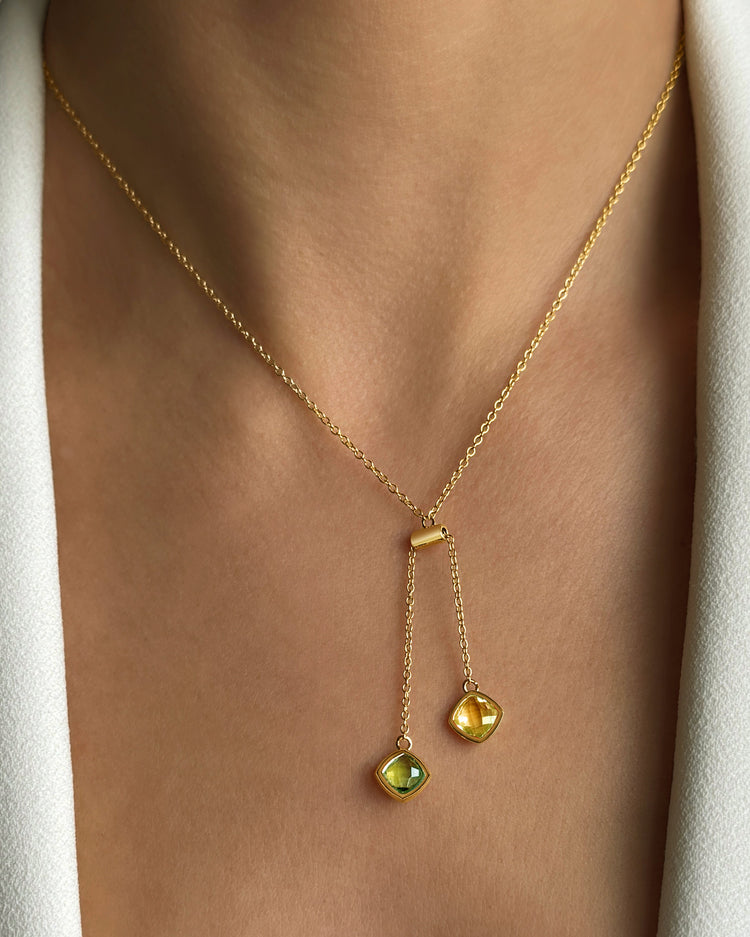 Collier en Argent 925 doré Or jaune 18k assemblé de Quartz citron et Oxyde de zirconium - Maison Di Giorgio