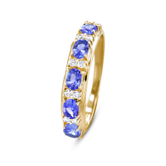 Bague en Argent 925 plaquée Or jaune 18k assemblée de Tanzanite et Oxyde de zirconium