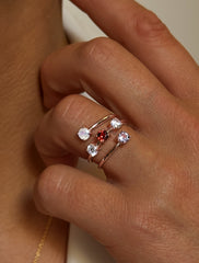 Bague en Argent 925 doré Or rose 18k assemblée de pierre de lune, grenat, quartz et oxyde de zirconium - Maison Di Giorgio
