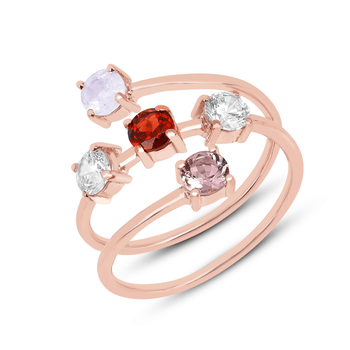 Bague en Argent 925 doré Or rose 18k assemblée de pierre de lune, grenat, quartz et oxyde de zirconium - Maison Di Giorgio