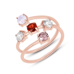 Bague en Argent 925 doré Or rose 18k assemblée de pierre de lune, grenat, quartz et oxyde de zirconium - Maison Di Giorgio