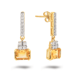 Boucles d'oreilles en Argent 925 doré Or jaune 18k assemblées de Citrine et d'Oxyde de zirconium - Maison Di Giorgio