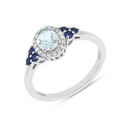 Bague en Argent 925 plaqué Rhodium assemblée de Topaze bleu ciel et d'oxyde de zirconium - Maison Di Giorgio